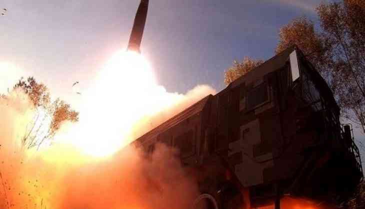 A missile launch is seen at an undisclosed location in North Korea